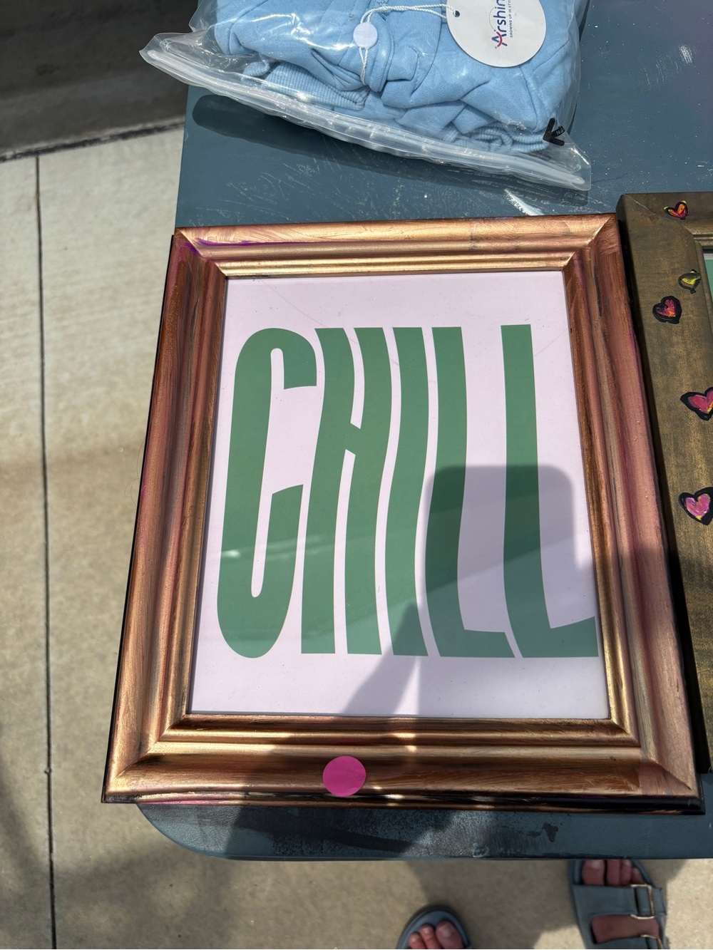 CHILL Framed Wall Art - Green Text on Light Pink Background
